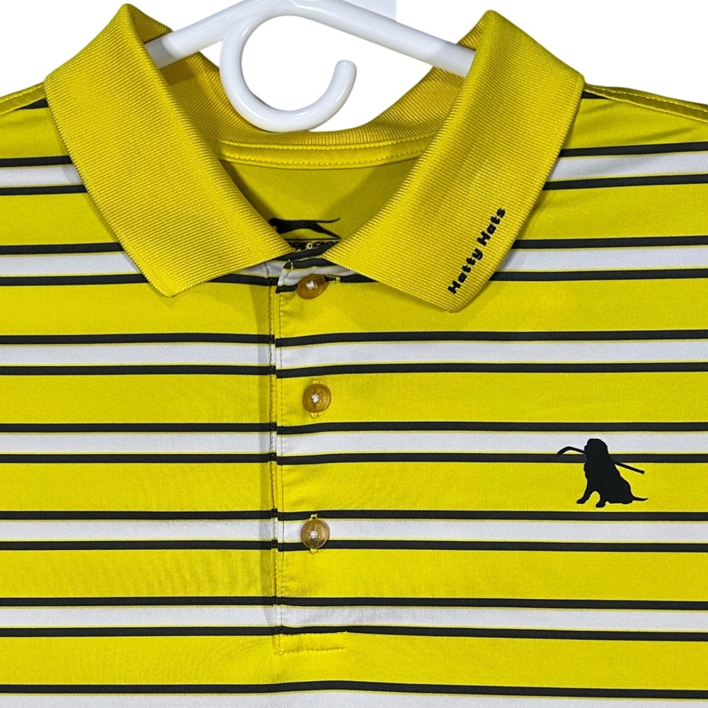 Slazenger Golf Polo Striped‎ Shirt Extra Large XL Hatty Hats Dog Logo Yellow
